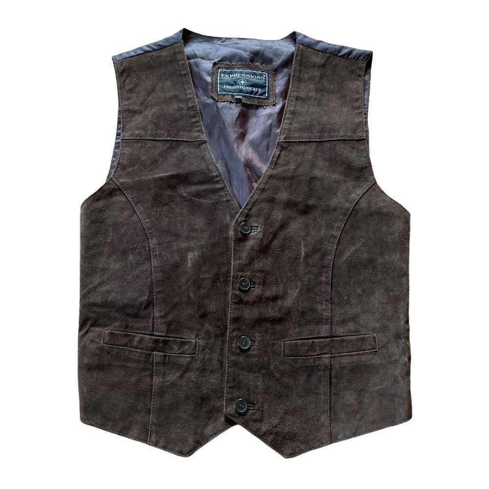 Vintage Expressions Contemporary Leather Four Button Suit Vest Brown